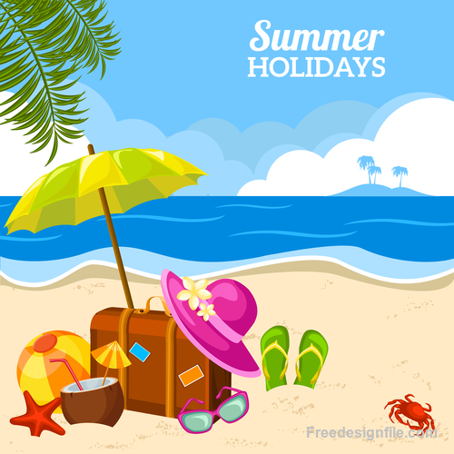 Summer holiday travel design with teach and sea vector