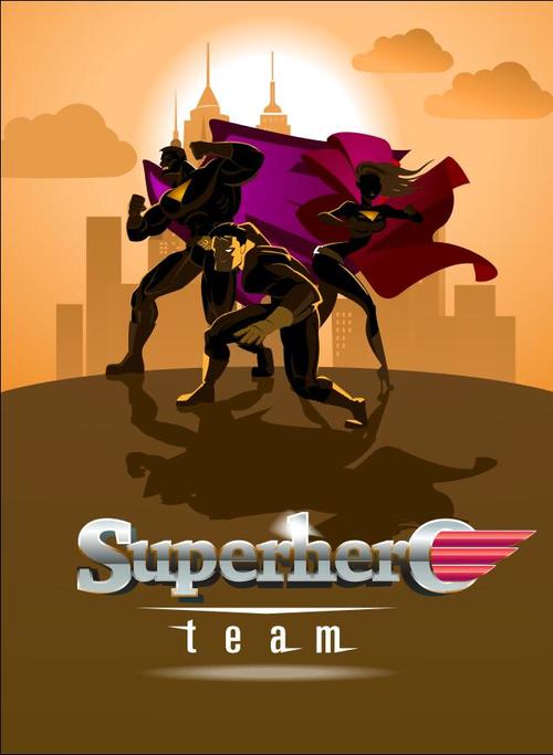 Superhero team cartoon cover vector