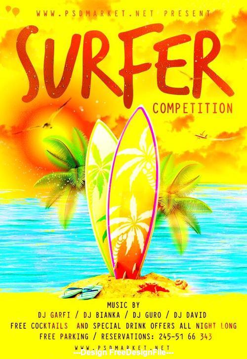 Surfer competition flyer psd template design 01