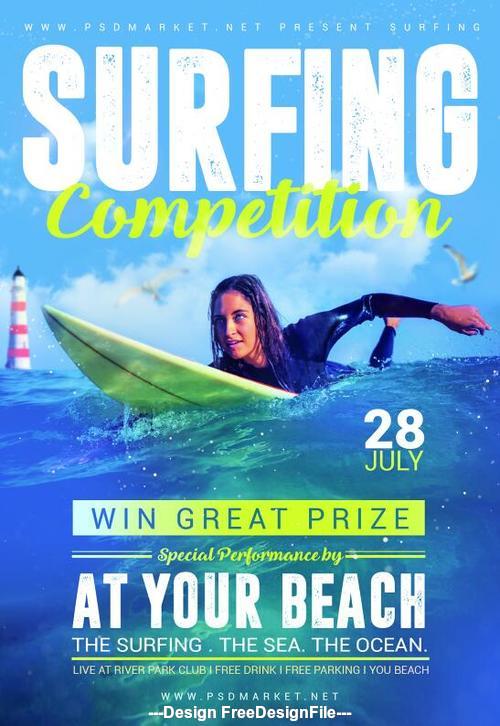 Surfer competition flyer psd template design 02