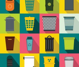 Trash can flat style icons vector