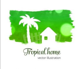 Tree and house watercolor splash illustration vector