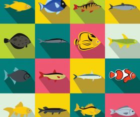 Various fish icons flat style vector