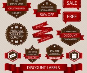 Vintage red labels ribbons and badges