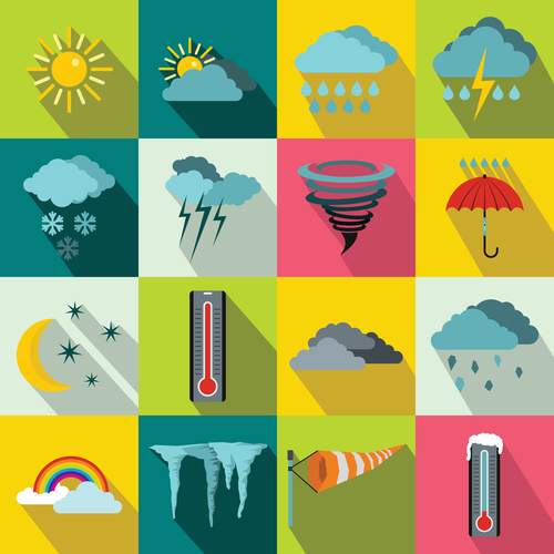 Weather flat style icons vector
