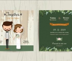 Wedding invitation card cartoon hipster bride and groom vector
