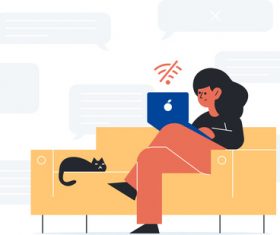 Woman and kitten sitting on the couch Illustrations vectors