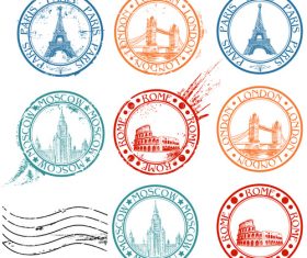 World landmarks stamps vectors