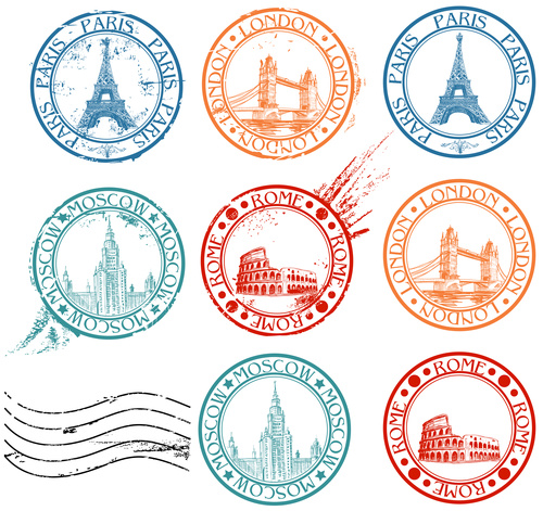 World landmarks stamps vectors