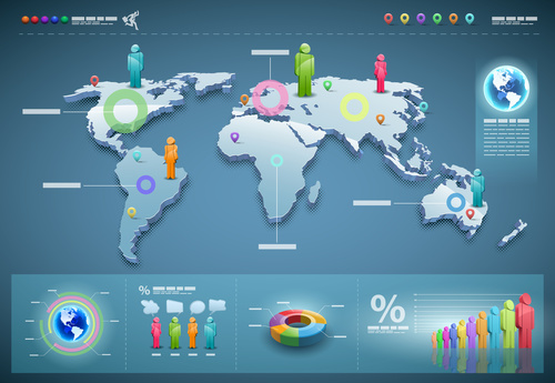 World map and genre charts statistics Vector