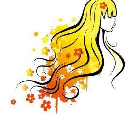 Yellow watercolor girl and flower vectors