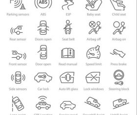 linear icons car systems and safety vector