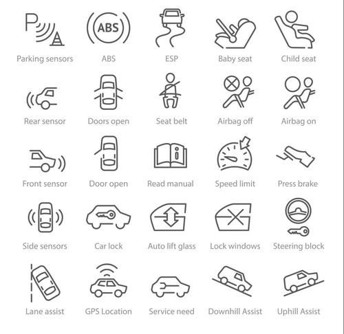 linear icons car systems and safety vector