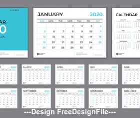 2020 desk calendar template design vector