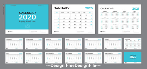 2020 desk calendar template design vector