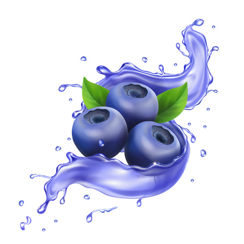 3D realistic blueberry juice ad vector packaging design