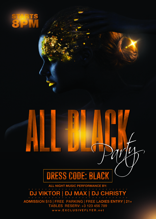 All black night party flyer psd template