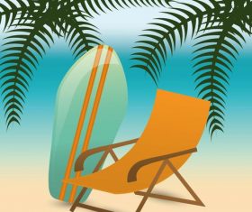Beach chair and surfboard vector