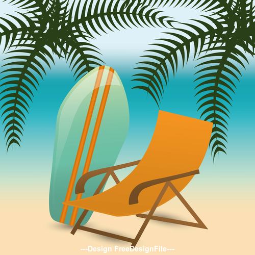 Beach chair and surfboard vector