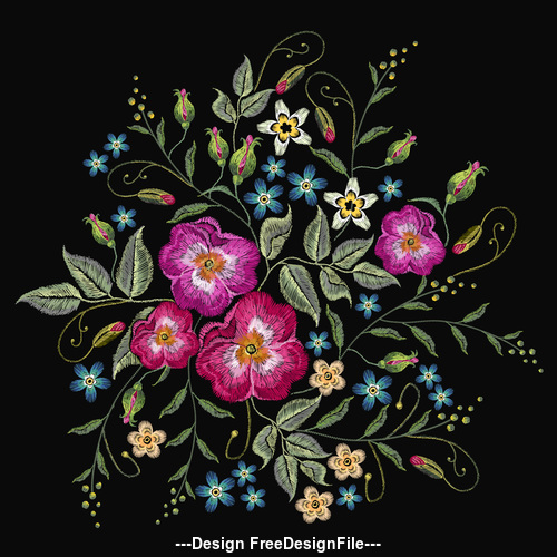 Beautiful embroidery flower pattern vector