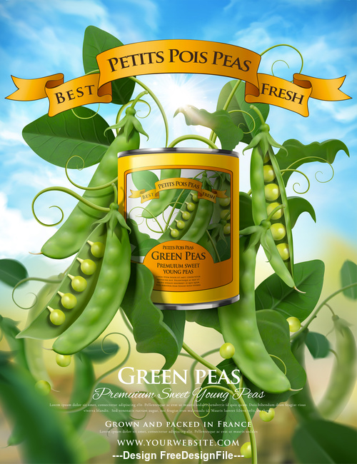 Best petits pois peas fresh ads poster vector illustration