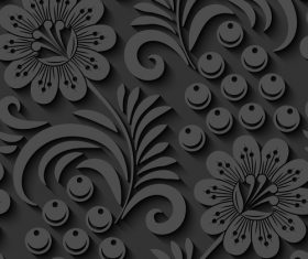 Black 3d floral seamless pattern vector