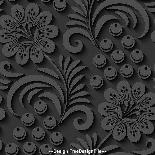 Black 3d floral seamless pattern vector