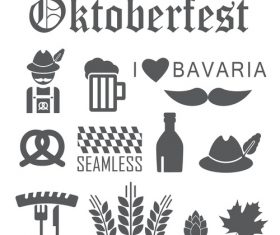 Black and white Octoberfest icon set vector