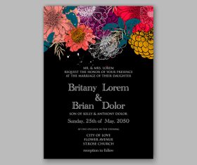 Black background floral wedding invitation template vector 01