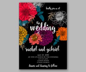 Black background floral wedding invitation template vector 02