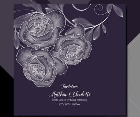 Black background flower wedding invitation card vector