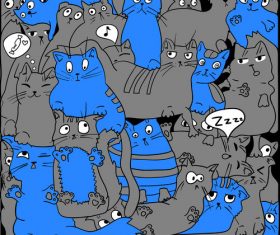 Blue and black cats seamless background pattern vector