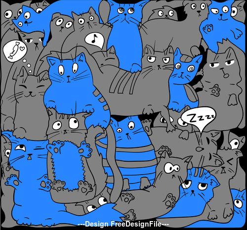 Blue and black cats seamless background pattern vector