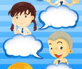Blue background cartoon children dialogue vector