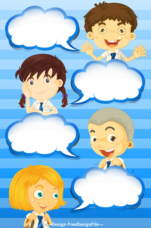 Blue background cartoon children dialogue vector
