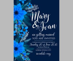 Blue floral wedding invitation template vector