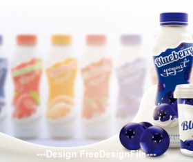 Blueberry flavored skim yogurt commercial vector advertising vector