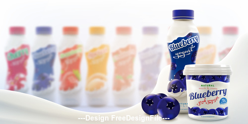Blueberry flavored skim yogurt commercial vector advertising vector