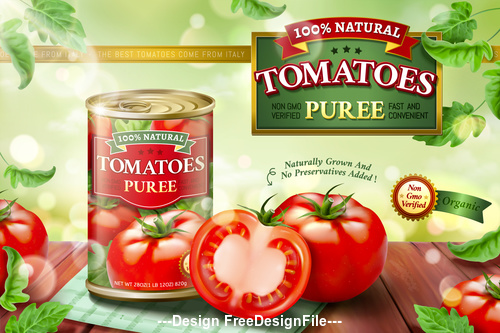 Canned tomato puree ads vector