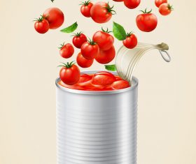 Canned tomato puree ads with fresh vegetables vector