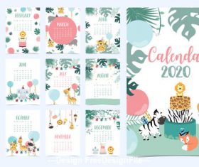 Cartoon animal 2020 calendar vector