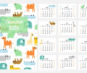 Cartoon animal desktop calendar 2020 vector