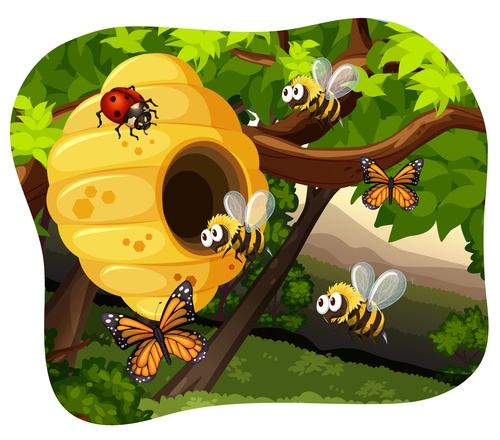 Cartoon bee protecting beehive vector