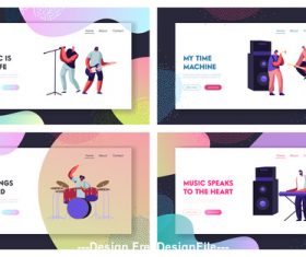 Cartoon flat banner music people set vector