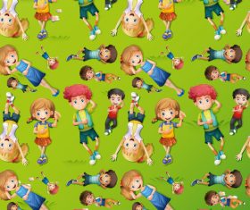 Cartoon little boy and little girl seamless background vector