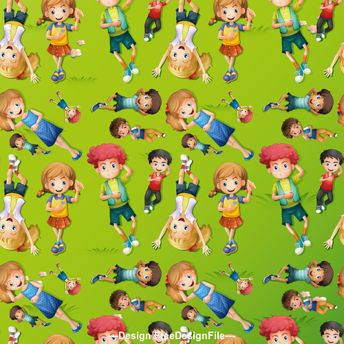 Cartoon little boy and little girl seamless background vector