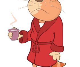 Cat cartoon drinking coffee vector