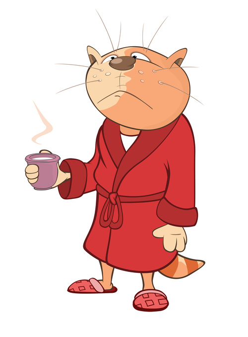 Cat cartoon drinking coffee vector