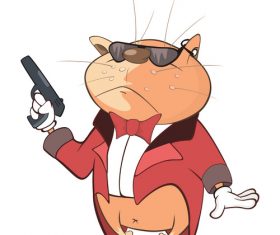 Cat holding pistol cartoon vector