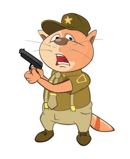 Cat sheriff holding pistol cartoon vector